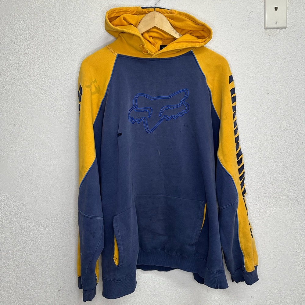 Fox Racing Distressed Hoodue Yellow and Blue Hoodie
